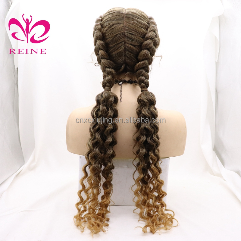 Braided Wig Synthetic Lace Front Wig Heat Resistant Double Box Braid Wigs for Black Women Middle Part Blonde Black Brown Long