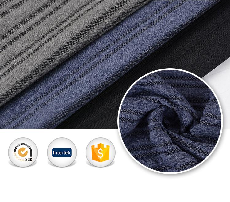 Knitted hacci jacquard polyester knit fabric brushed  knit 100 poly black with stripe fabric clothes garments