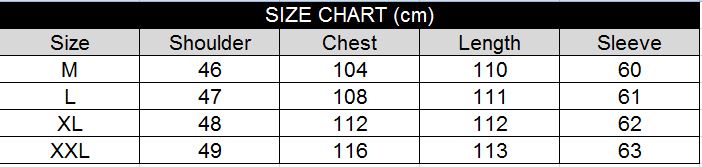 Men's Cashmere Full Length Overcoat size chart