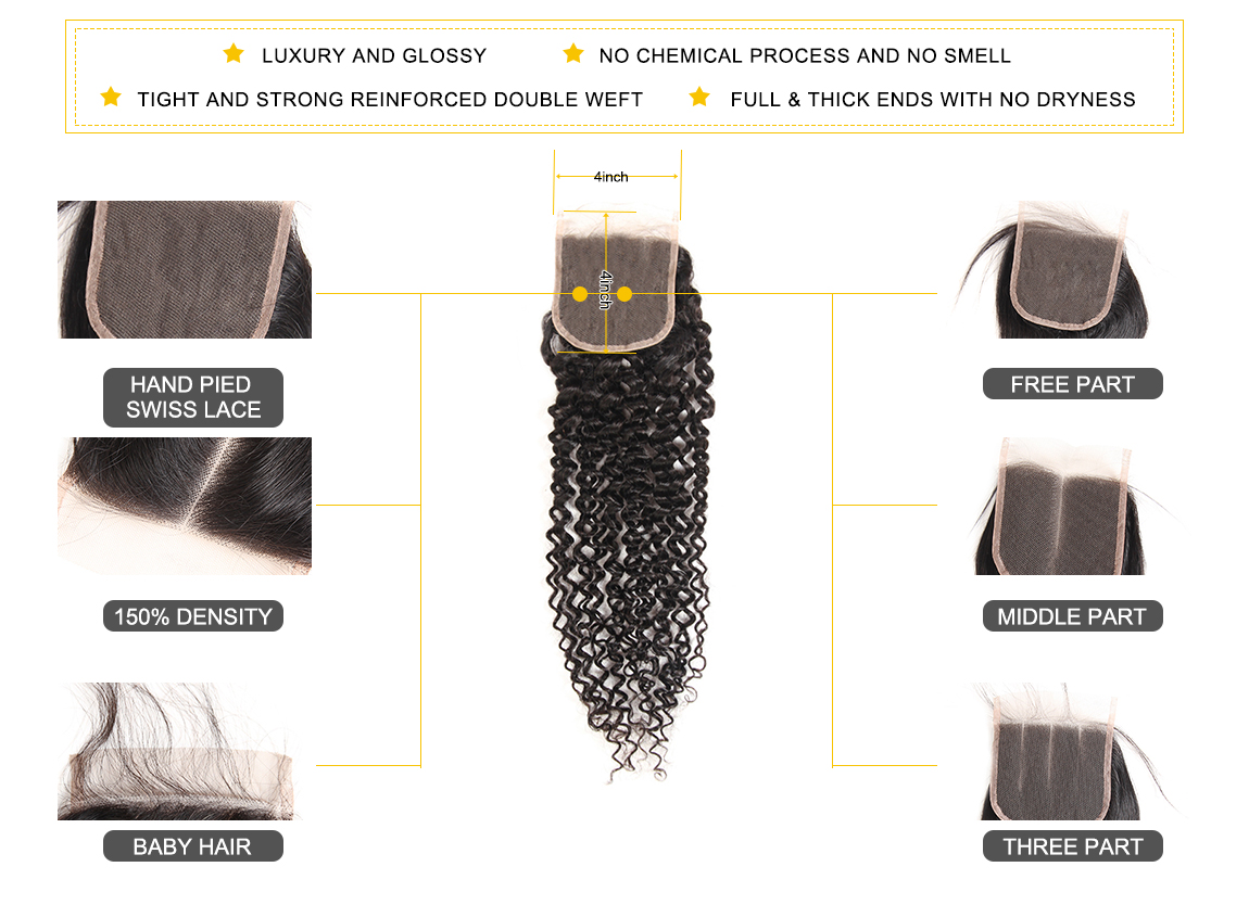 Huashuo Highest Discounts Brazilian Kinky Curly Hair Bundles With Closure100% Virgin Human Hair Extensions Lace Closure