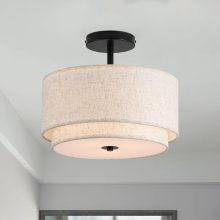 Farmhouse Drum Fabric Shade Ceiling Mount Lamp