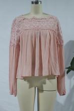 Round Neck Lady Ruffle Sleeve Blouses Lace