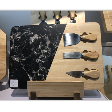 Marble & rubber wood cheese board set