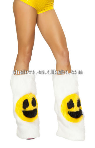 Happy face leg warmers fuzzy