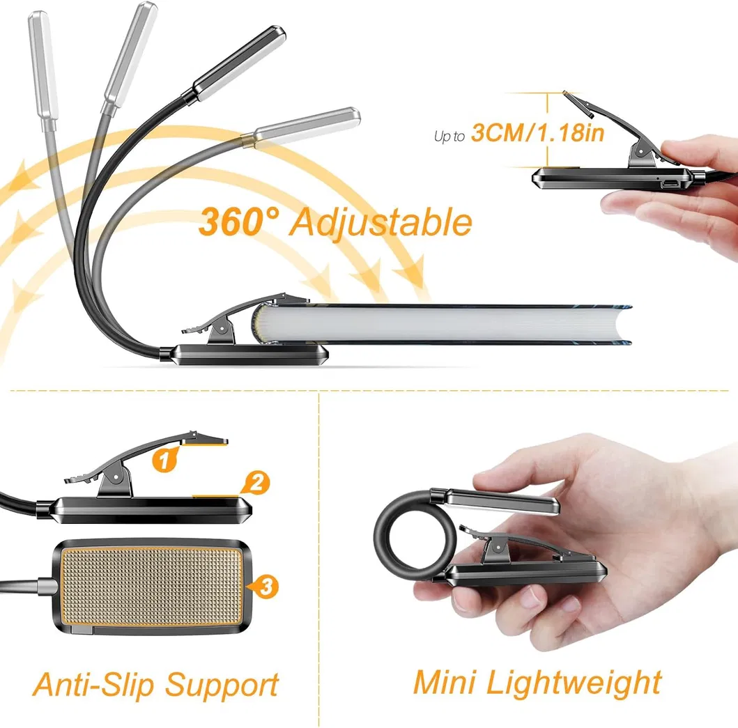 Rechargeable Book Light with Eye Caring 3 Color Temperatures and Stepless Dimming