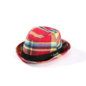 Custom Design Checked Cotton Twill Fedora Hat with Ribbon and Rivets