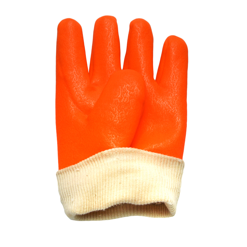 Fluorescent PVC smooth finish glove. White Knit Wrist