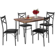 Modern Rectangular Kitchen Table Set with Chairs for Dinette and Breakfast Nook in Brown - Seating for 4