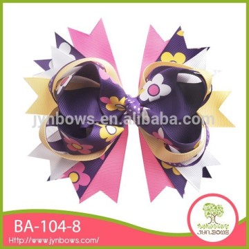 High quality boutique printing flower ponytail ribbon bows