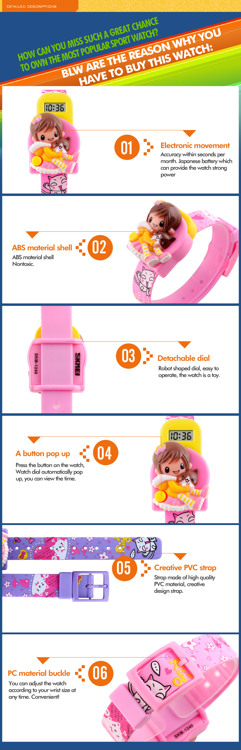 SKMEI 1240 New Fashion Children Cartoon Watches Creative Students Watch Girls Kids Digital Lovely Wristwatches