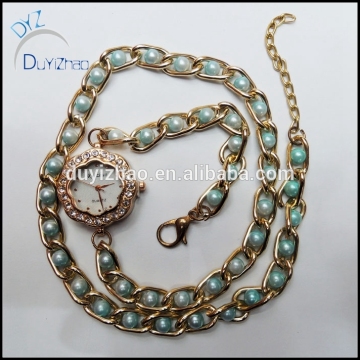 latest fashion long chain fake diamond watch