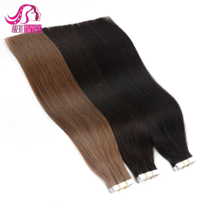 Hot Wholesale 10-15A 100%Human Hair Double Tape Natural Straight 18&20" Hair Extension In Stock