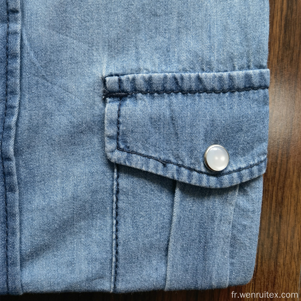 Vente en gros Chemise à revers en coton denim teint à manches longues pour hommes