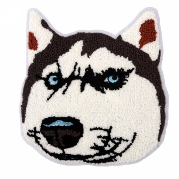 Cartoon Husky Honden Handdoek Chenille Borduurwerk Touw Patches