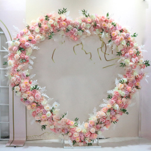 Romantic Heart Shape Artificial Rose Flower Backdrop Wedding Arches With Stand