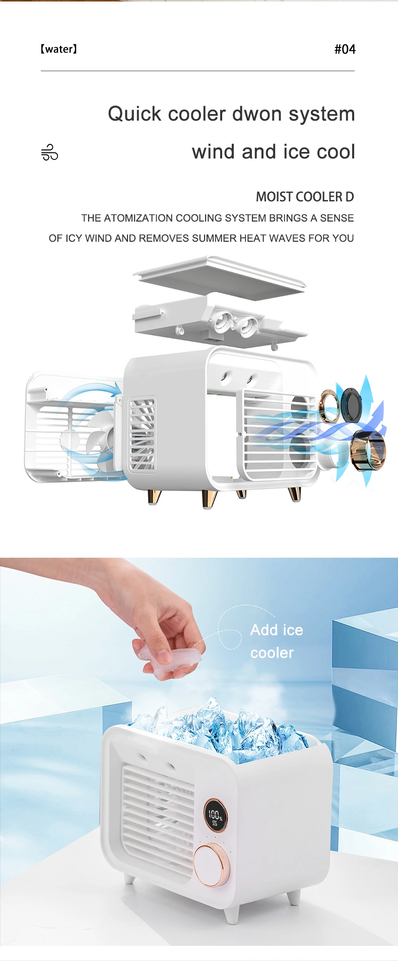 Ingenious Portable USB Table Bladeless Fan Water Mist Fan Air Cooler Fan with Humidification and Light