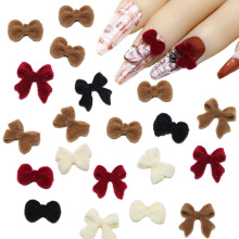 Autumn & Winter Plush Bow Nail Accessories & Maillard Bow Tie Decorations