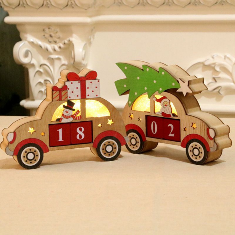 Desktop Perpetual Calendar Car Shape Glowing Calendar Christmas Luminous Ornaments Calendar Wooden Calendar Decor