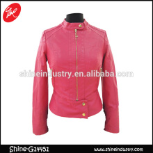 High Quality Zipper rose red womens pu coat