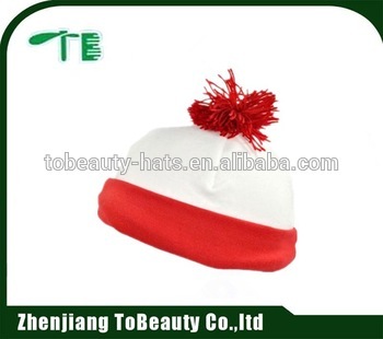 white and red winter fleece hat