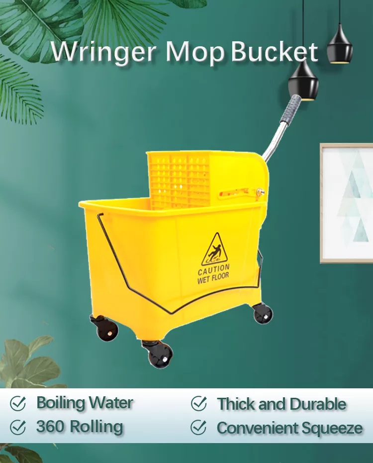 Topwill 36L 9.5 Gallon Big Tahan Lama Baru PP Industrial Mop Bucket dengan Wringer and Wheels