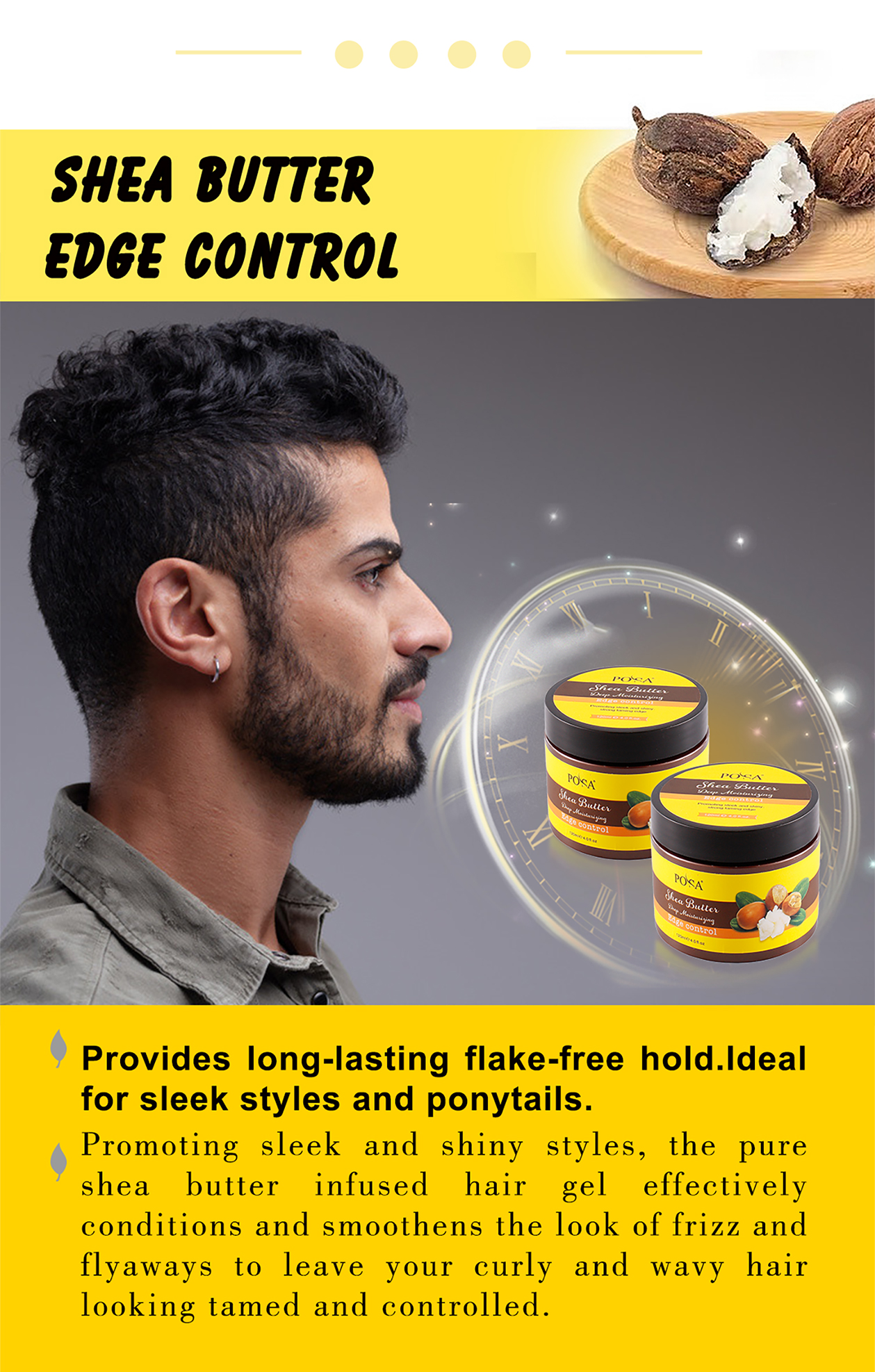 POSA masło shea kontrola krawędzi włosów woskowanie pielęgnacja włosów mocne utrwalenie lśniący wygląd