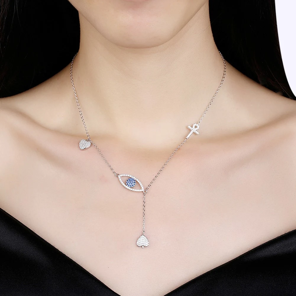 Latest Design Unique Heart Eye Pendant Silver Necklace
