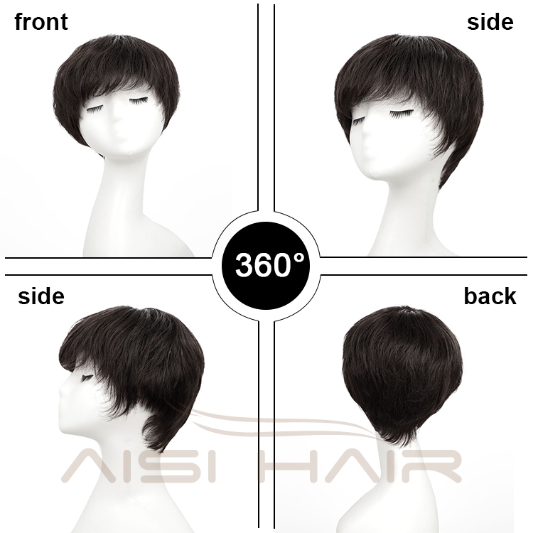 Short Straight Brazilian Straight High Quality Vendors Black Glueless 100% Cuticle Human Hair Wig With Bangs