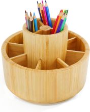 Bamboo Desktop Rotating Art Supply Organizer