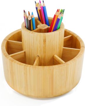 Bamboo Desktop Rotating Art Supply Organizer