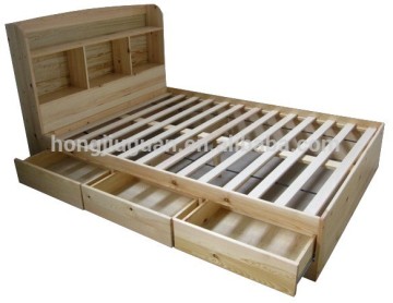 Solid pine wood double queen size bed,double size bed with cabinet,wooden twin size bed