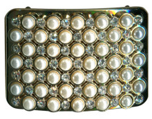 Rectangle Metal Shoe Clips Pearl and Rhinestone Embellishment