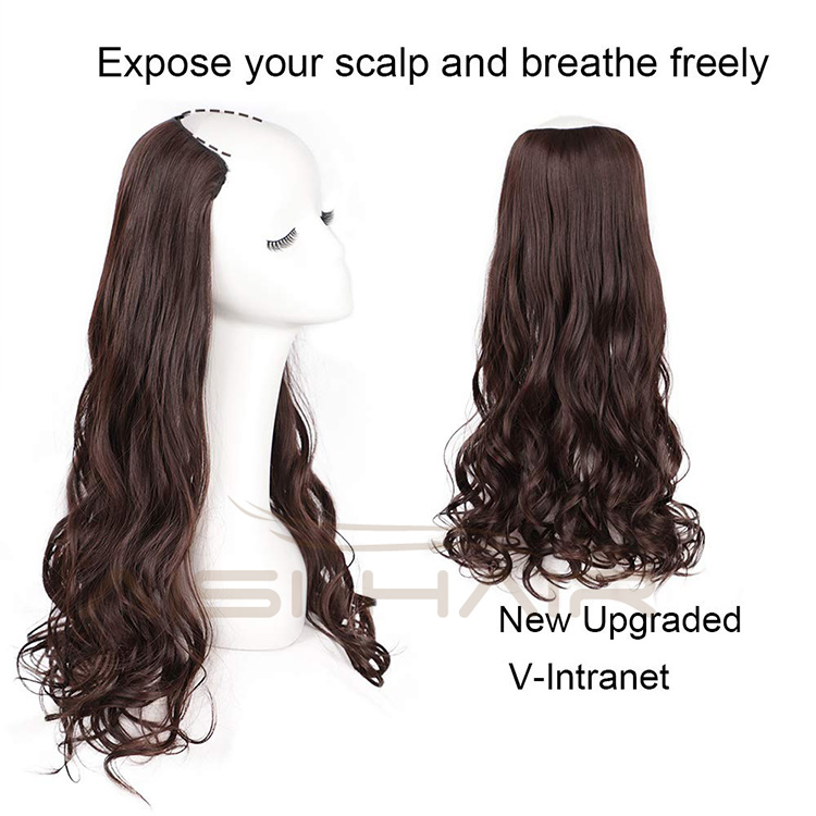Aisi Hair 4 Clips Long Wavy Synthetic Hair Extensions Clips in High Temperature Fiber Brown Hairpiece for Women