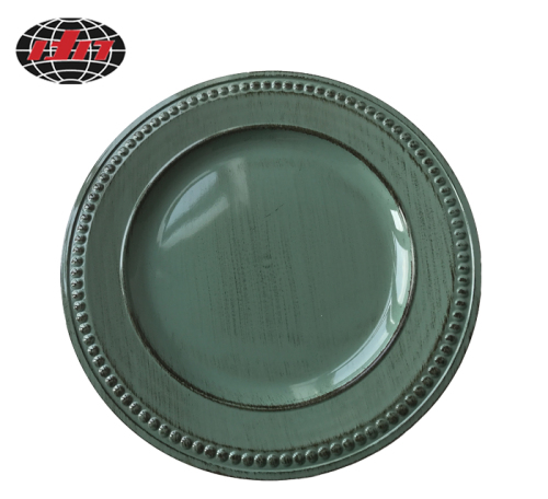 Round Antique Green Beads Plastic Charger Plate