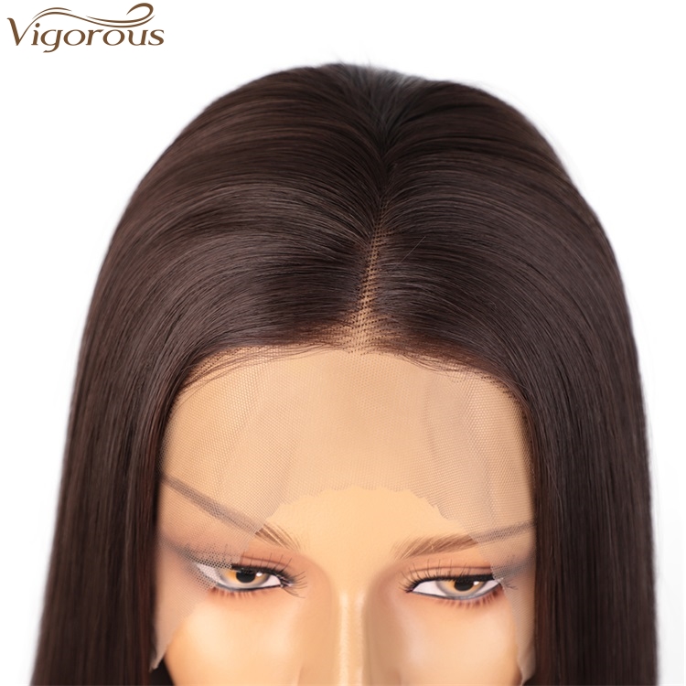 Vigorous High Temperature Top Quality Long Silky Straight Brown Wigs Middle Part Lace Frontal Wigs For White Women Wholesale