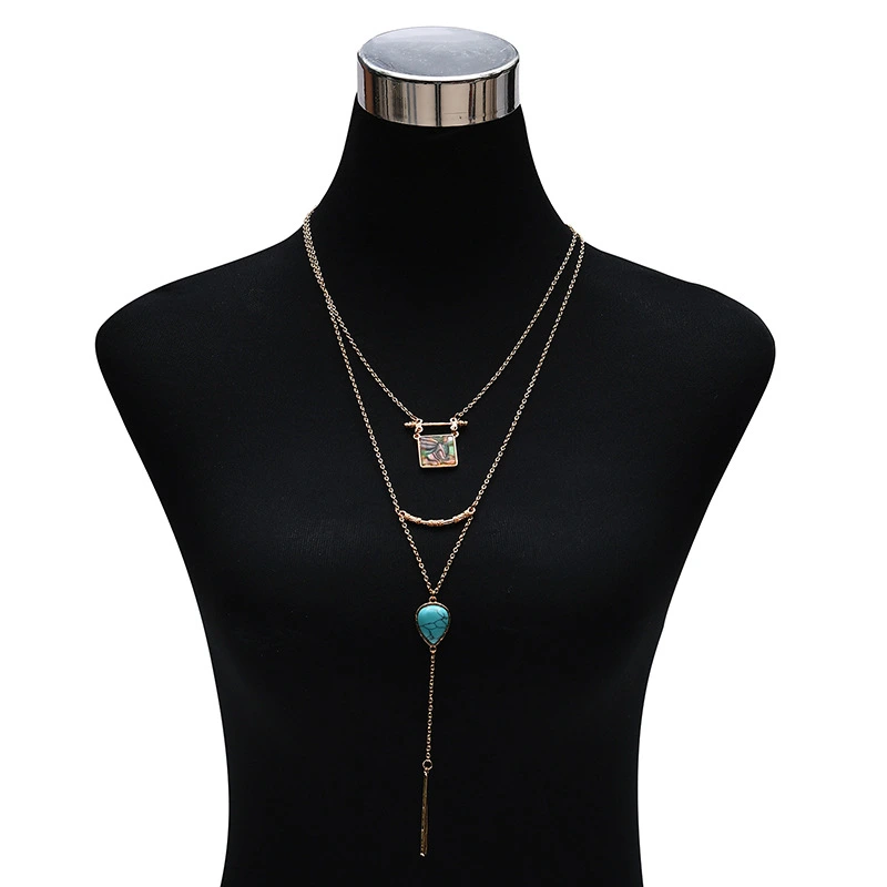 Boho Style 2 Layer Chain Natural Stone Necklace