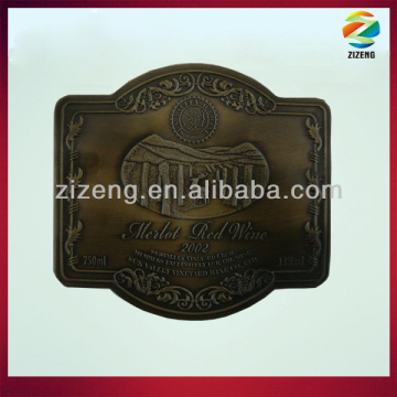 wine bottle metal label embossed adhesive wine bottle sticky label