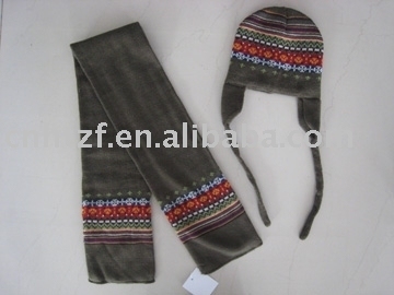 knitted jacquard hat and scarf