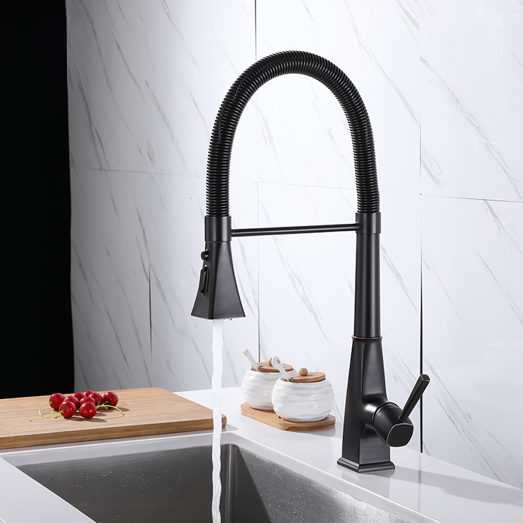 Black Brass Spring Side Sprayer Sink Faucet