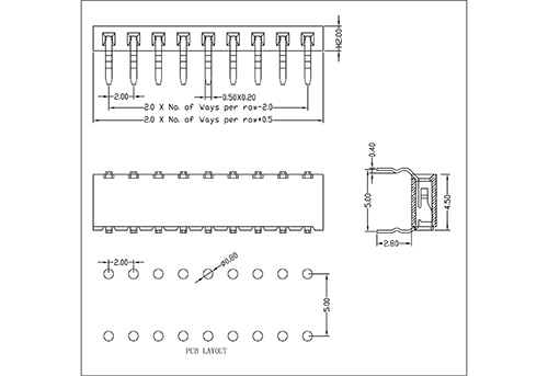 2.0 mm Female Header Single Row Angle Type Side Enter Kink Feet H2.0 FHDR04-XXSXXX