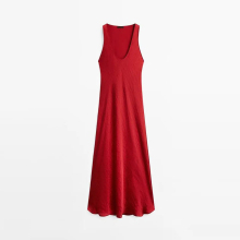 Women's long round neck satin dress
