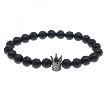 Matted Black Onyx Crown Stretch Bracelet