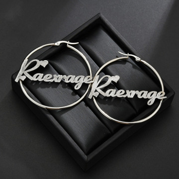 Custom Wholesale Stainless Steel Hoop Bling Name Earrings Jewelry