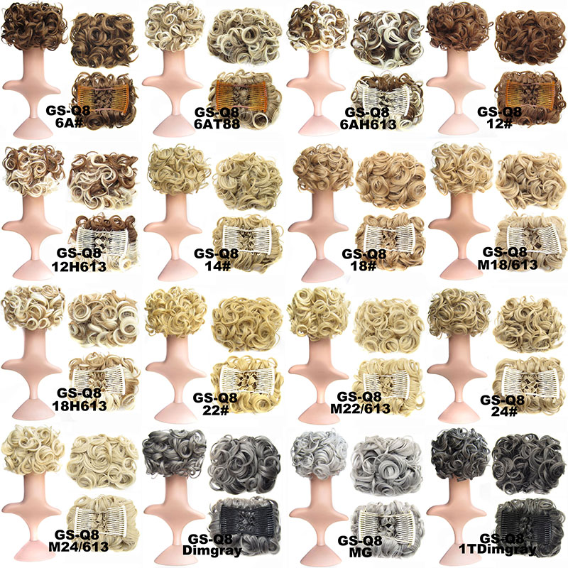 Heat Resistant Fiber Short Curly Style Hair Bun Chignon Brown Color Hair Two Plastic Comb Clips in Hair Extension