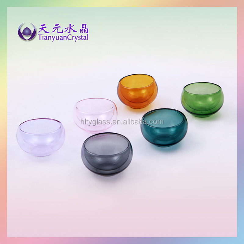 Fancy and handmade colored double wall glass tea cup