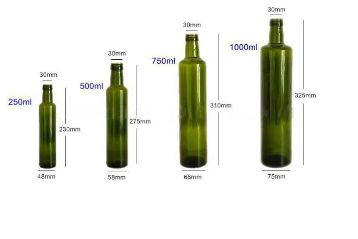 Olive Oil Glass Bottle in Stock Green, Dark Green, Brown, Round, Square Shape FDA, EEC, LFGB Certificated