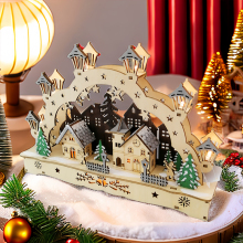 Christmas House Village With Wooden Laser Cut Christmas Scene And Light Up Arch Bridge For Christmas Gift