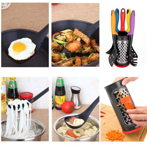 Set d&#39;ustensiles de cuisine en nylon avec support de rangement multifonction