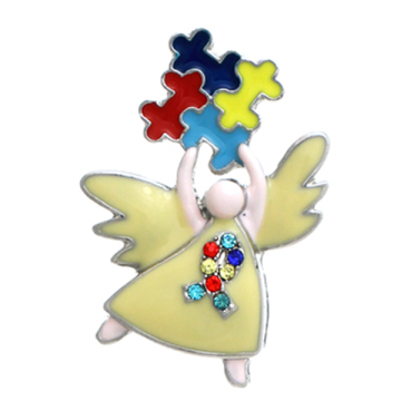 Wholesale Angel with Autism Ribbon and Multiple color Rhinestone Brooch