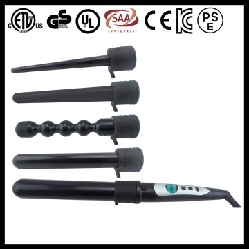 ceramic interchangeable barrels 5p curler wand clipless curling iron